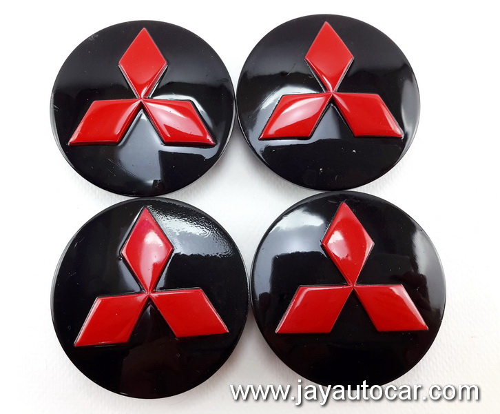 ฝาล้อรถยนต์ ฝาล้อแม็กซ์ ฝาล้อแต่ง MITSUBISHI สำหรับ ล้อแม็ก เดิม แท้ พื้นดำ โลโก้สีแดง 1ชุด 4ชิ้น ไซต์มาตรฐาน