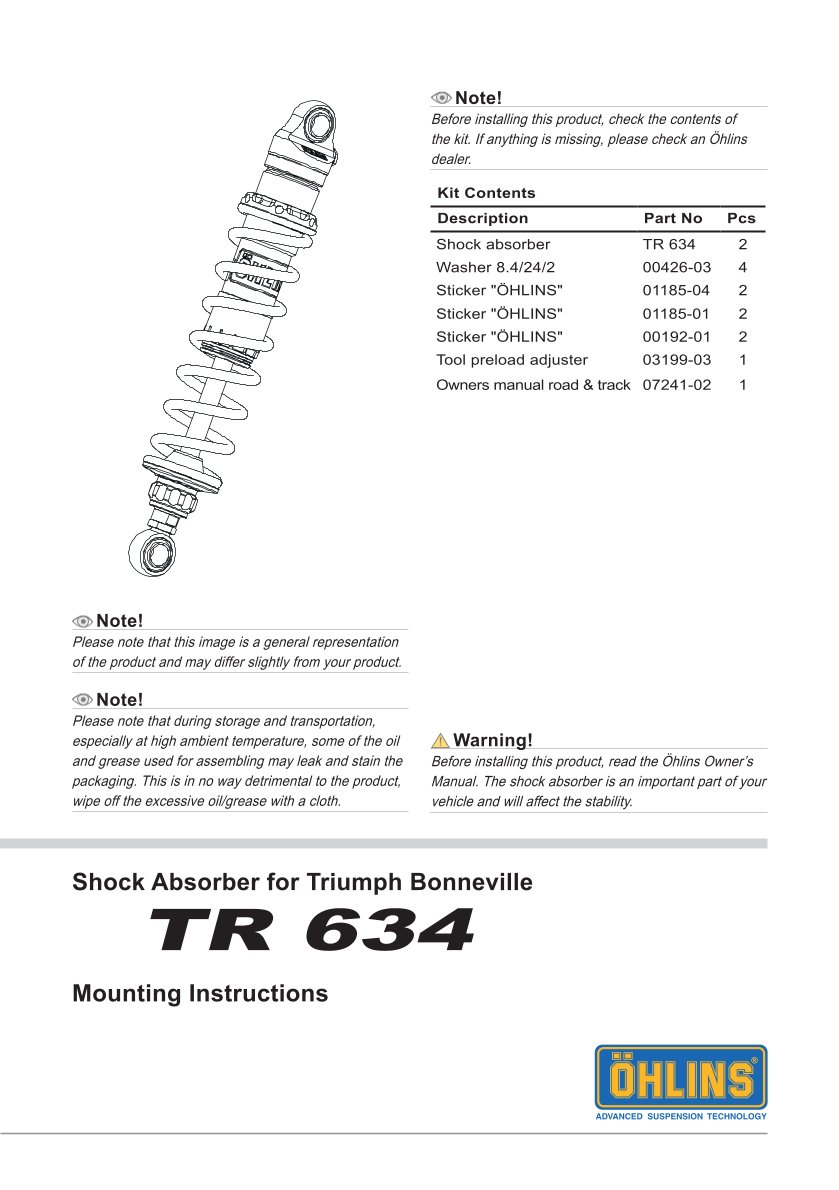 โช๊คหลังแต่ง Ohlins TR634 For Triumph Bonneville T120/Black ปี 2016-2021