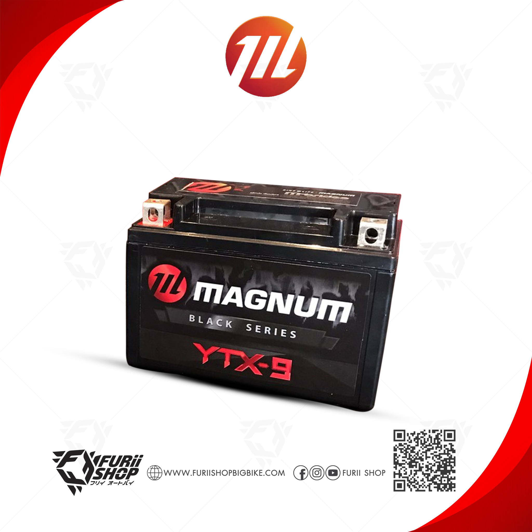 แบตเตอรี่ มอเตอร์ไซค์ MAGNUM YTX-9 (12V 9Ah)