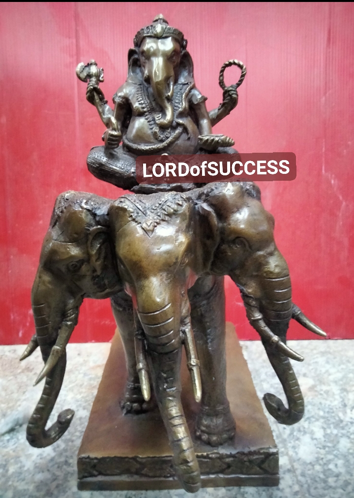 พระพิฆเนศทรงช้างเอราวัณ เนื้อทองเหลือง สูง 12 นิ้ว