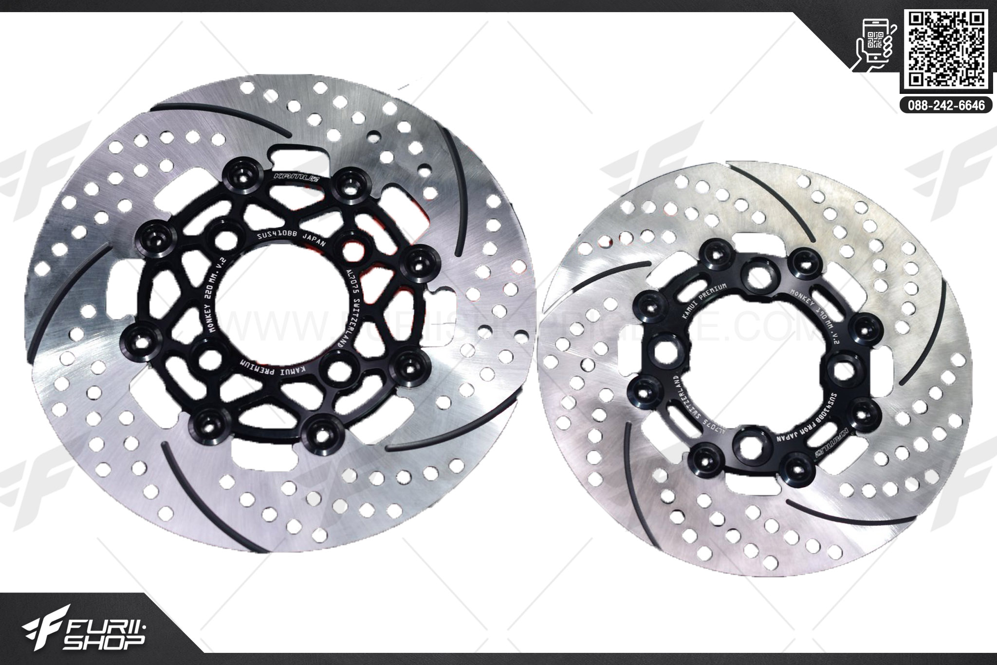 จานดิสก์หน้า+หลัง 220+190mm. Power-Slot V.2 SUS410BB From Japan Honda Monkey125