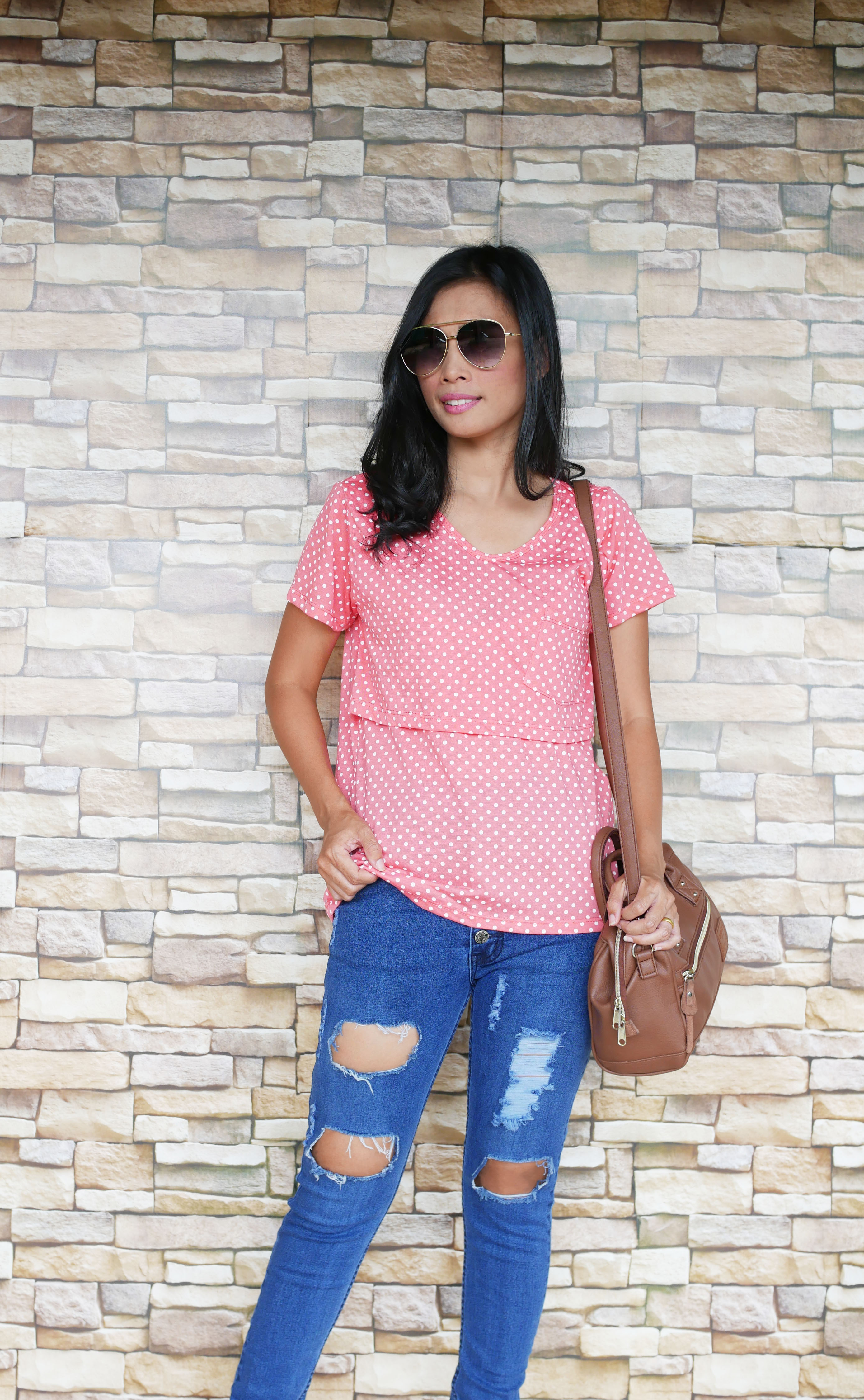 TS04_[Size-S-สีโอรสลายจุด]_เสื้อยืดให้นม-แบบเปิดหน้าคอวีมีกระเป๋า