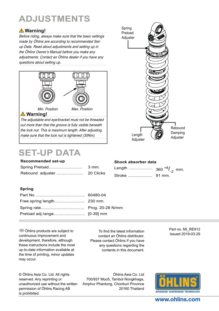 โช๊คหลังแต่ง Ohlins RE912 For Royal Enfield Continental GT 650 ปี 2019-2021