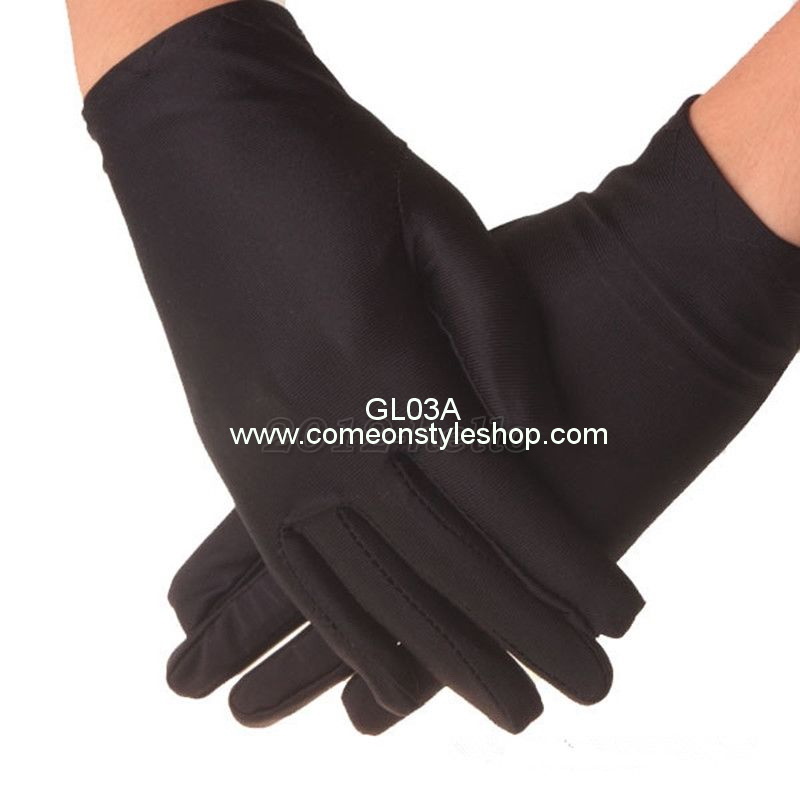 ถุงมือผ้าซาตินแบบสั้น ถุงมือออกงาน การแสดง แต่งงาน คอสเพลย์ Satin Short Gloves