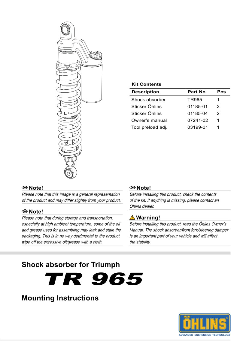 โช๊คหลังแต่ง Ohlins TR965 For Triumph Thruxton R 1200 ปี 2016-2019