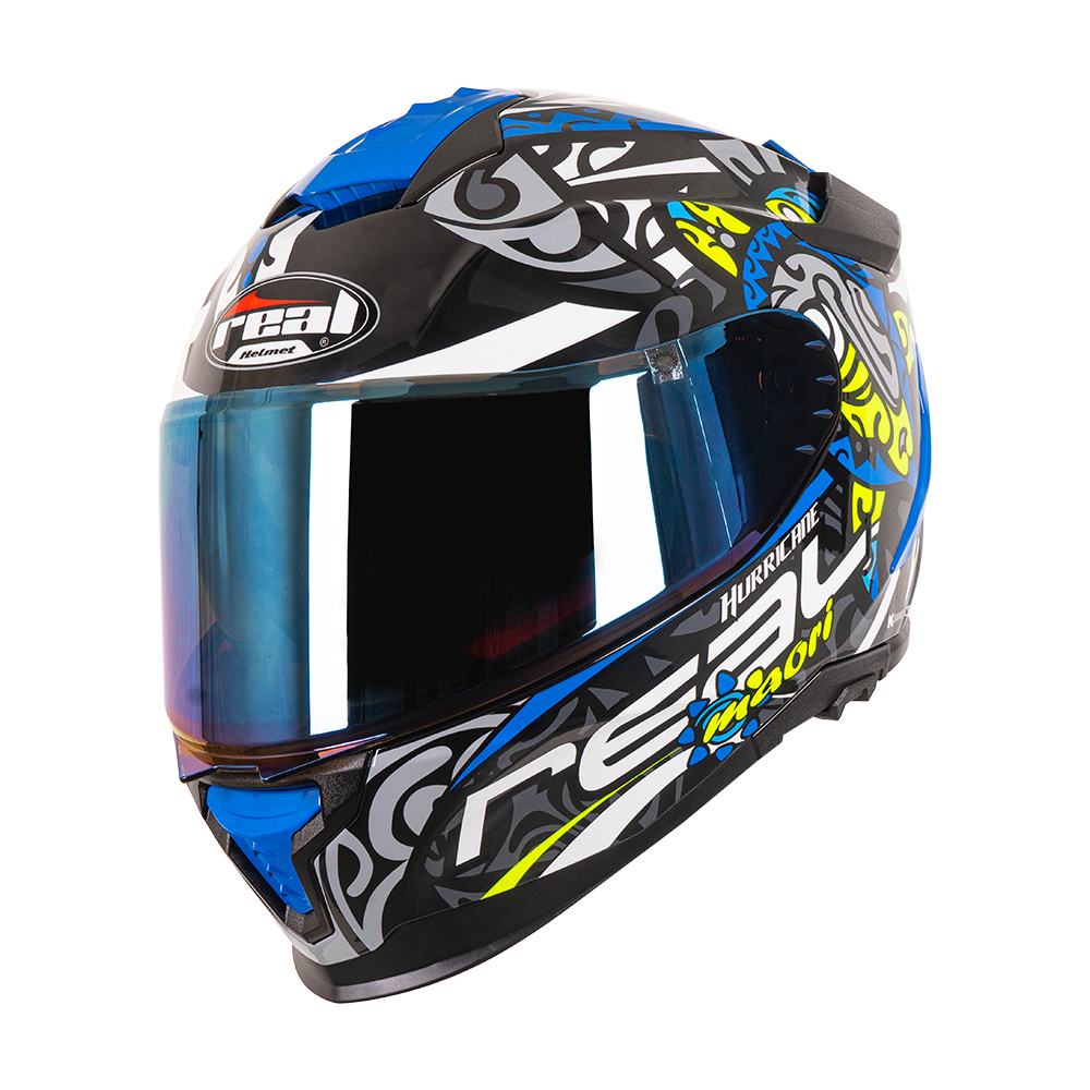 หมวกกันน็อคเต็มใบ หมวกกันน็อค Real Helmets รุ่น Hurricane Maori สีดำ-น้ำเงิน