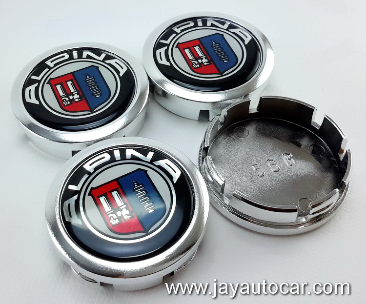 ฝาล้อรถยนต์ ALPINA สำหรับ ล้อแม็ก สติ๊กเกอร์ ALPINA สีเงิน ขนาด 56 มิล 1ชุด 4ชิ้น 56mm.