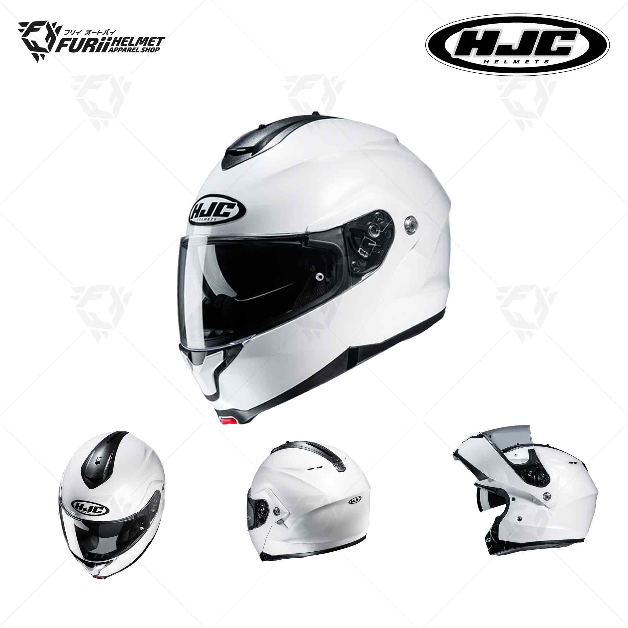 หมวกกันน็อค HJC C91N Modular & Flip-Up PEARL WHITE สีขาว ผิวเงา (มี มอก.)