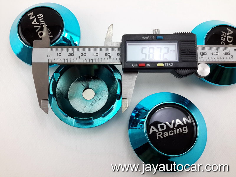 ฝาล้อรถยนต์ สำหรับ ล้อแม็ก สติ๊กเกอร์เรซิ่น ADVAN RACING สีฟ้า ขนาด 58 มิล 1ชุด 4ชิ้น