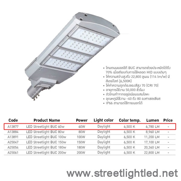 โคมไฟถนน EVE LED Streetlight BUC 60w