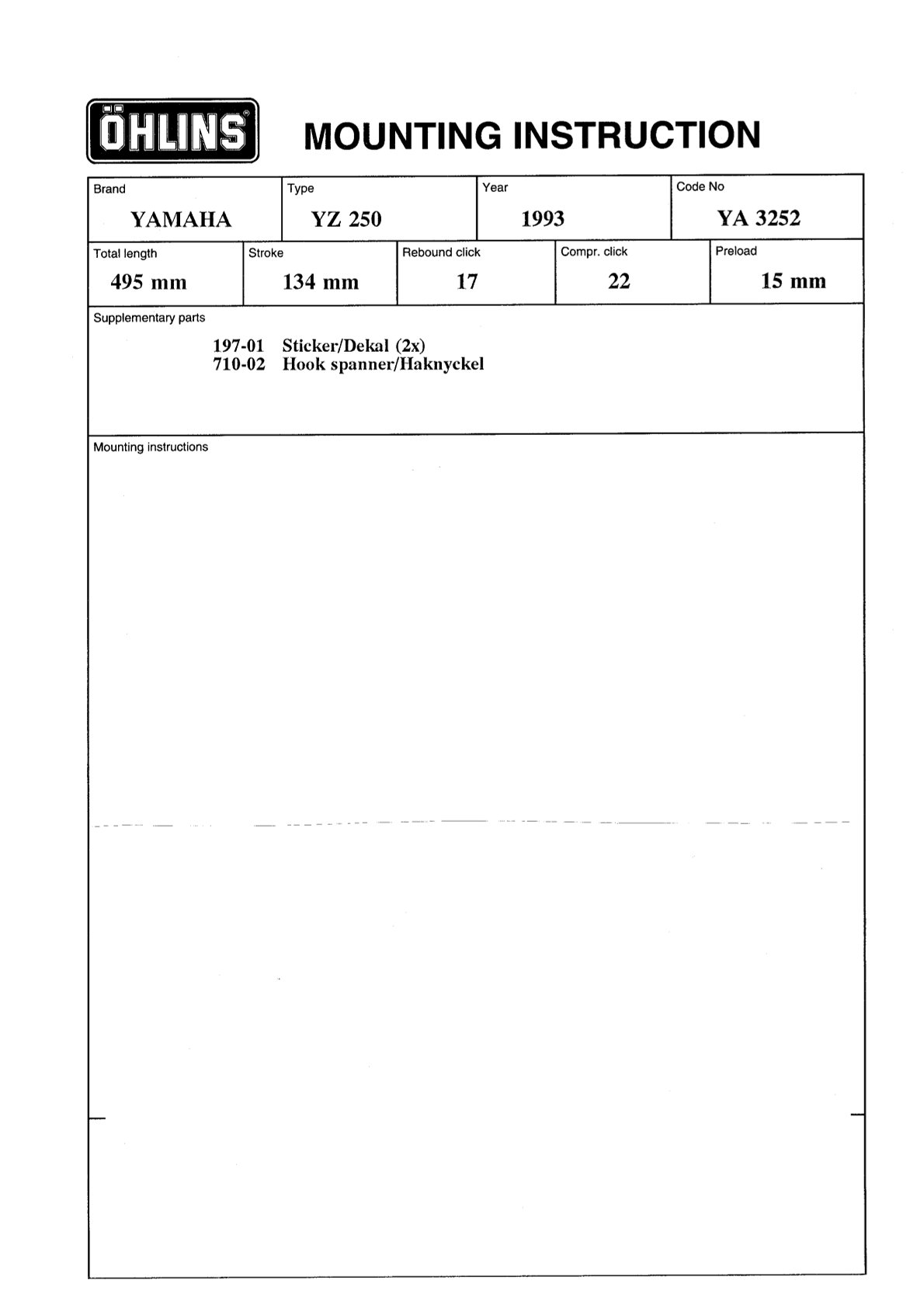 โช๊คหลังแต่ง Ohlins YA325 For Yamaha Grand Filano Hybrid ปี 2023-2024