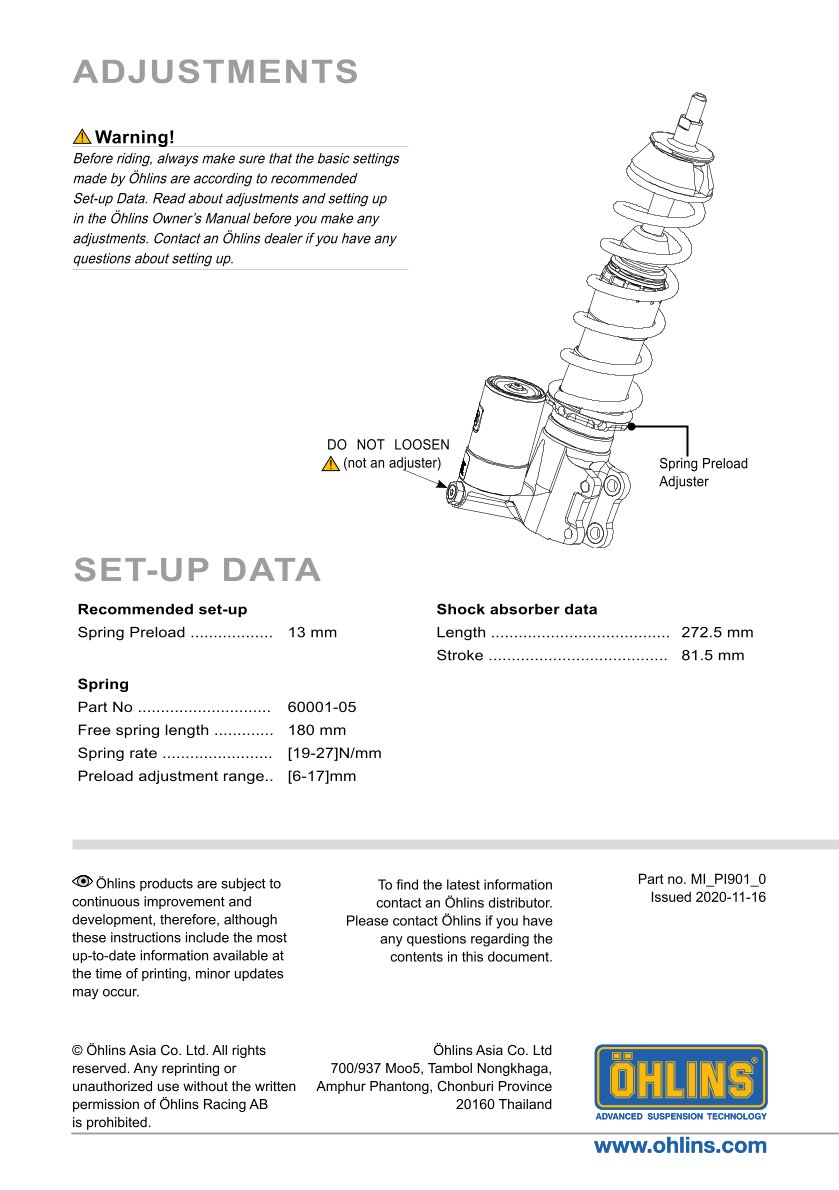 โช้คหน้า OHLINS PI901 For Vespa GTS150/GTS300 2019-2022
