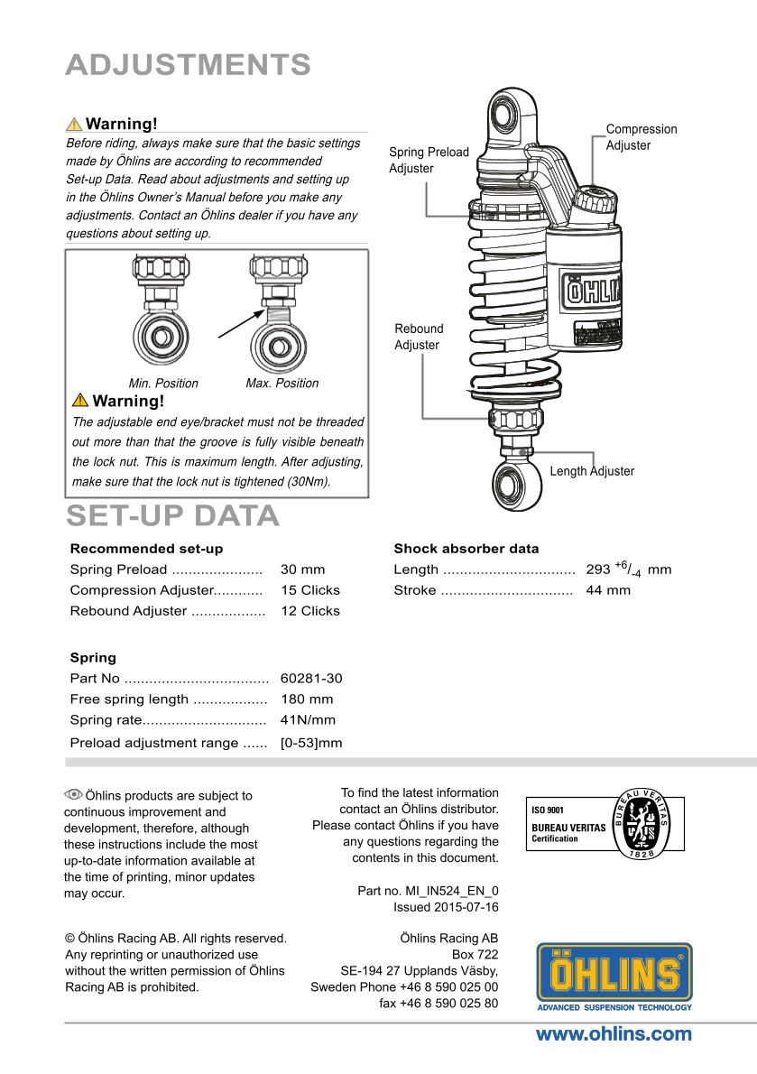 โช๊คหลังแต่ง Ohlins IN524 For Indian Scout Bobber Sixty ปี 2020-2021