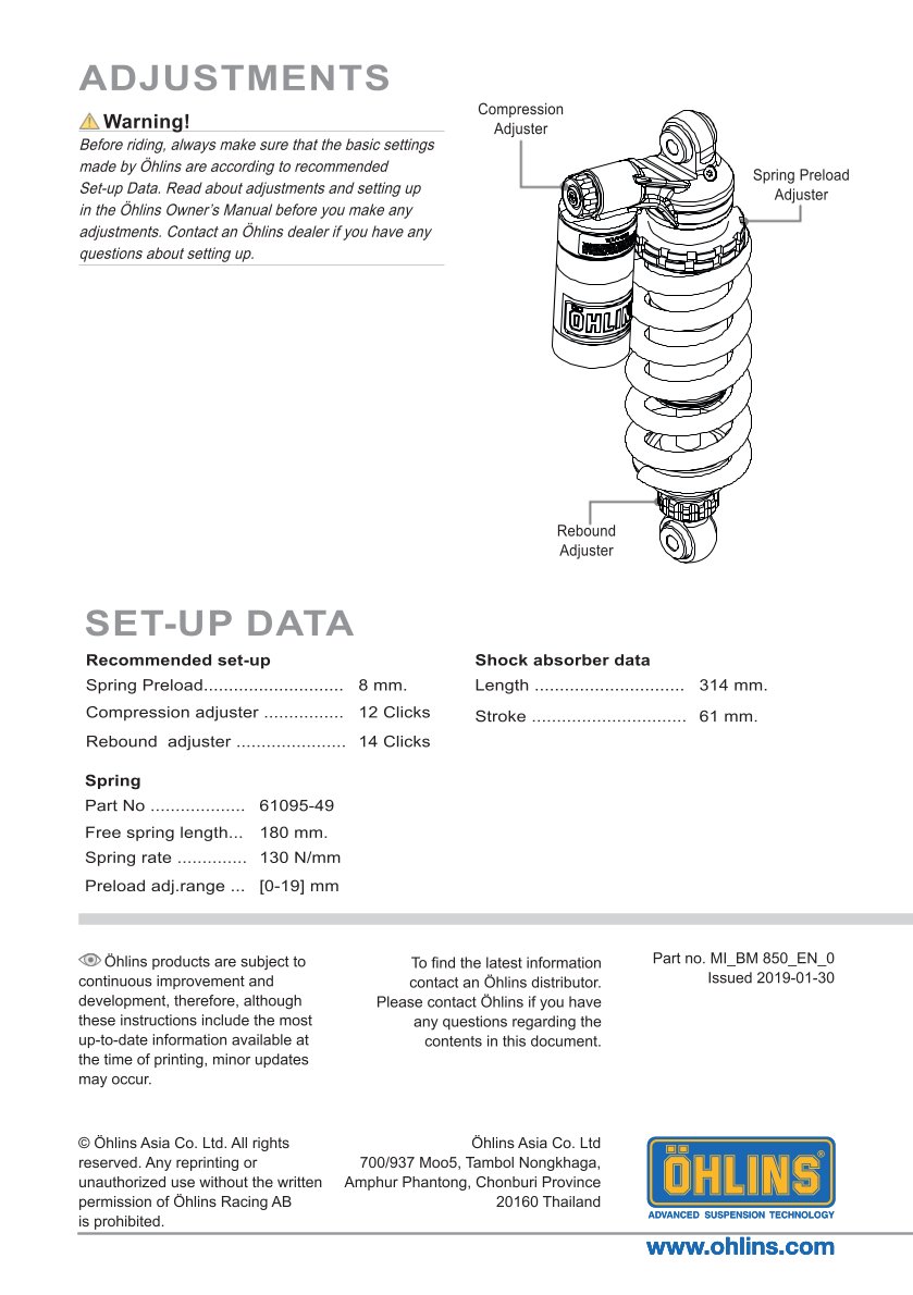 โช๊คหลังแต่ง Ohlins BM850 For BMW G 310 GS ปี 2016-2023