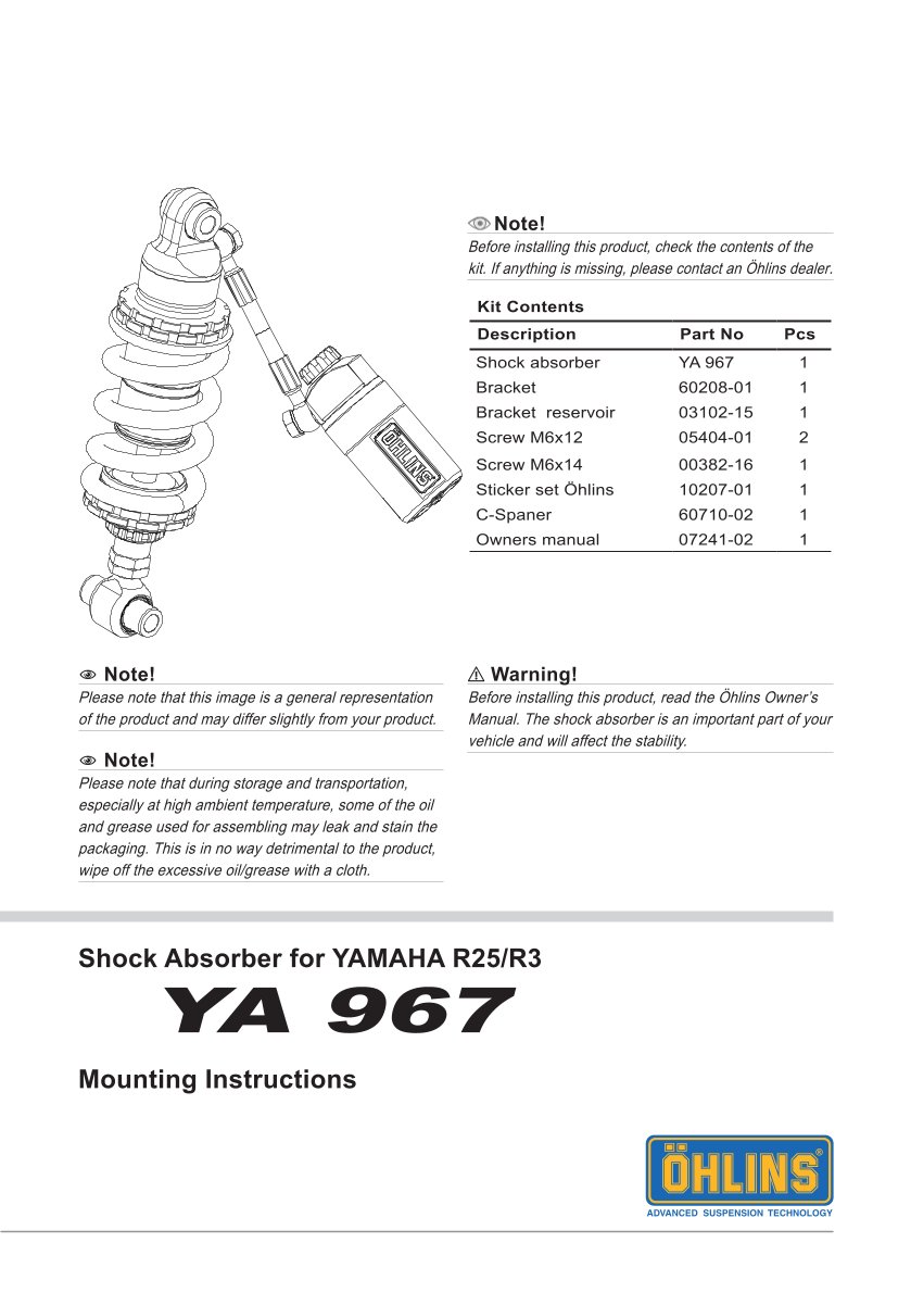 โช๊คหลังแต่ง Ohlins YA967 For Yamaha MT-03 ปี 2016-2023