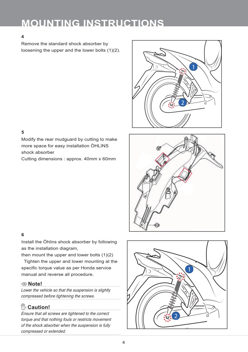 โช๊คหลังแต่ง Ohlins HO647 For Honda Wave 110i VN / Wave 125i TH ปี 2015-2022