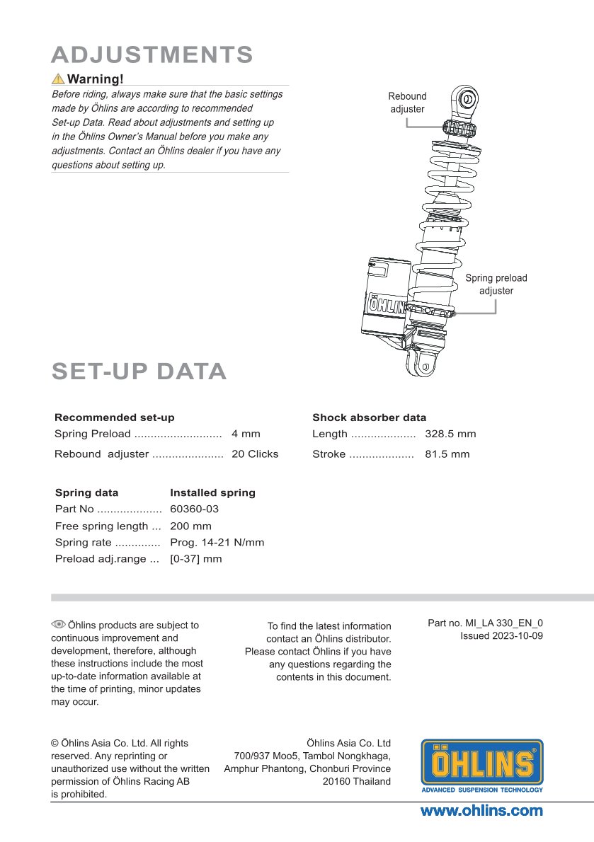 โช๊คหลังแต่ง Ohlins LA330 For Lambretta X-300 ปี 2023
