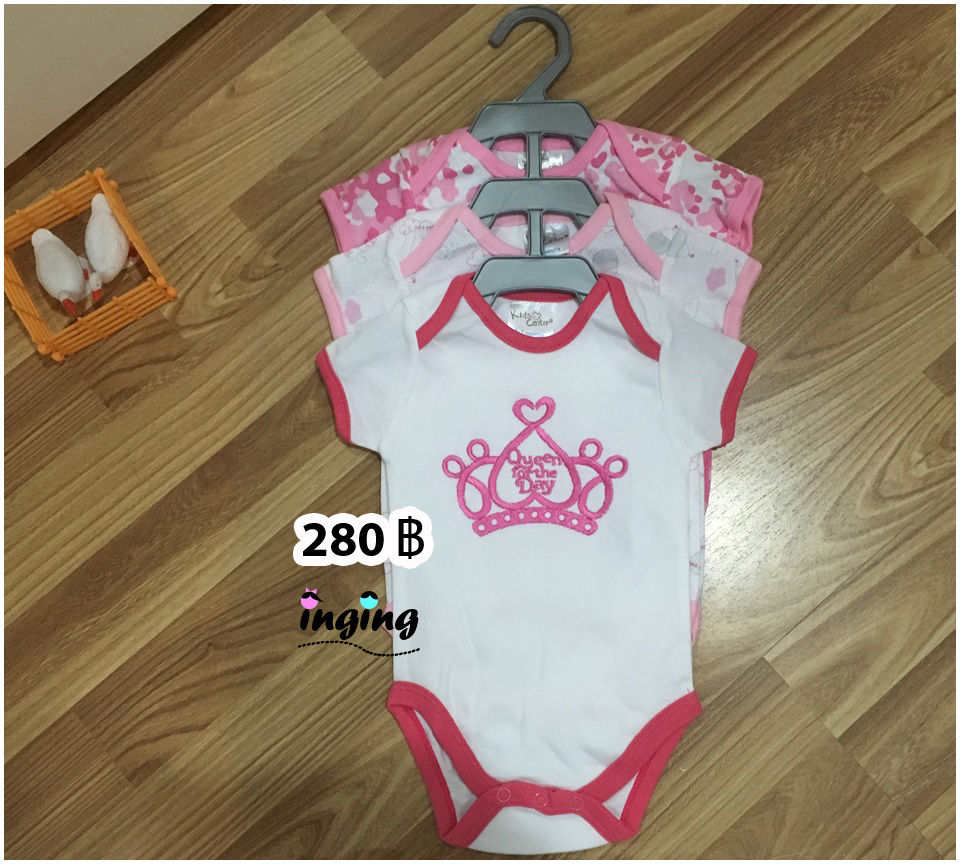BS001_[Size-6-9-สีชมพูลายมงกุฎ]_ชุดเซ็ตบอดี้สูท-แพ๊ก3ตัว