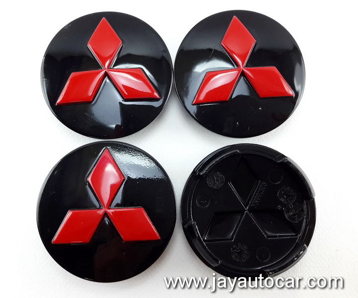 ฝาล้อรถยนต์ ฝาล้อแม็กซ์ ฝาล้อแต่ง MITSUBISHI สำหรับ ล้อแม็ก เดิม แท้ พื้นดำ โลโก้สีแดง 1ชุด 4ชิ้น ไซต์มาตรฐาน
