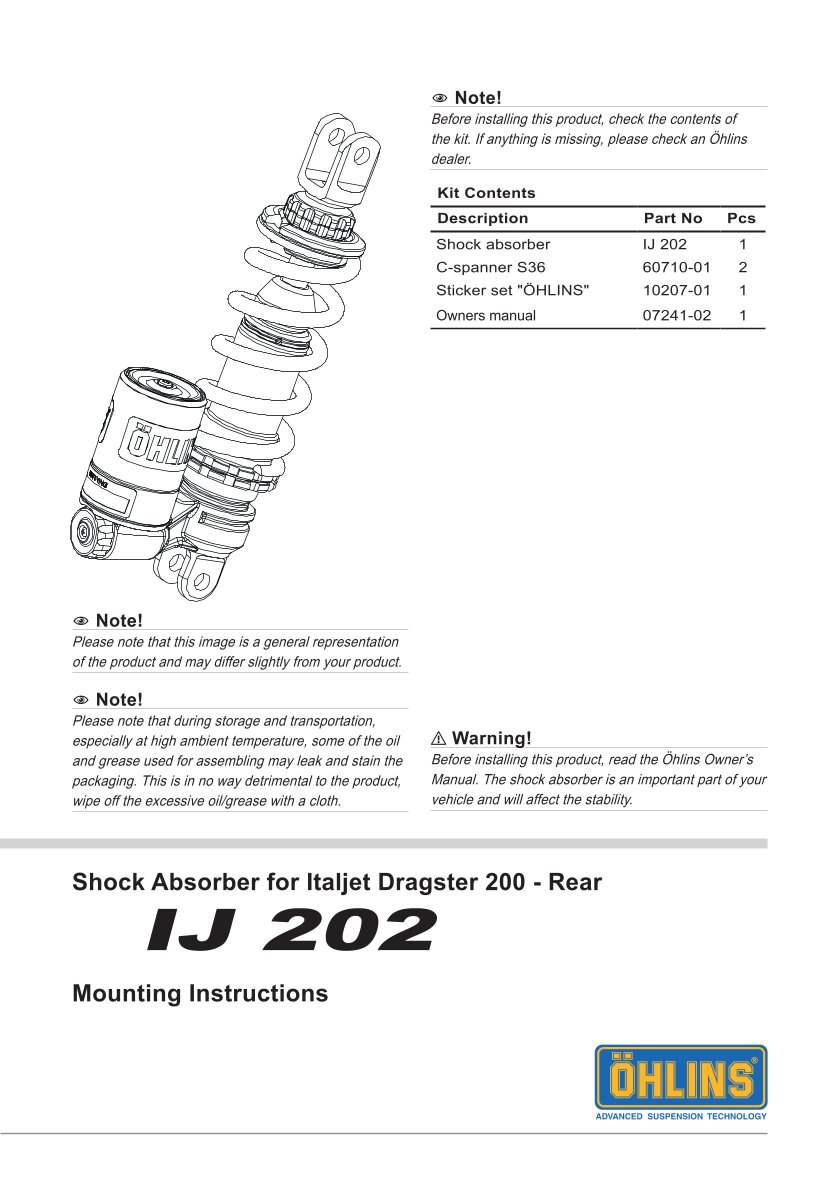 โช๊คหลังแต่ง Ohlins IJ202 For Italjet Dragster 300 ปี 2023