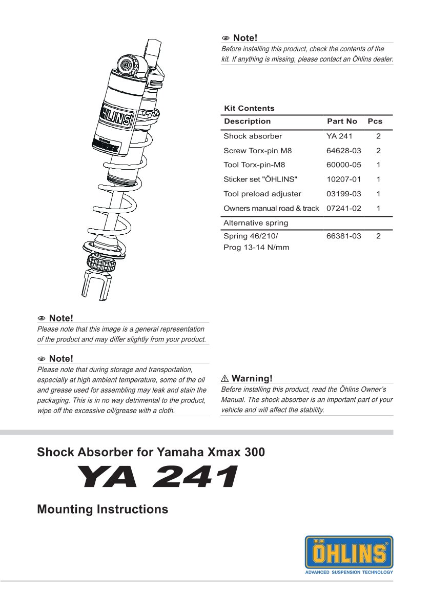 โช๊คหลังแต่ง Ohlins YA241 For Yamaha X-Max 250/300 ปี 2017-2024