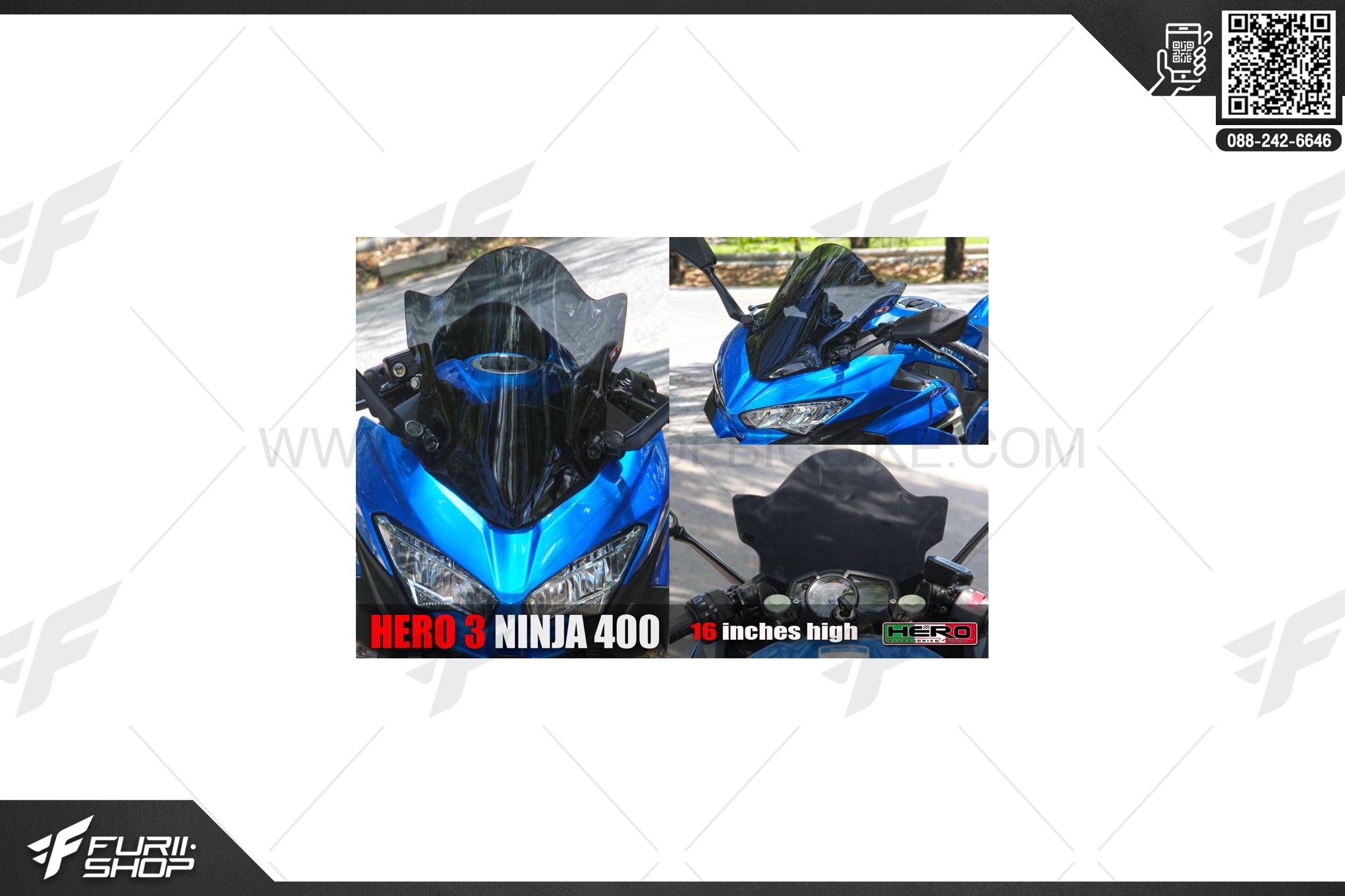 ชิวหน้า HERO 3 : 16 นิ้ว FOR KAWASAKI NINJA400