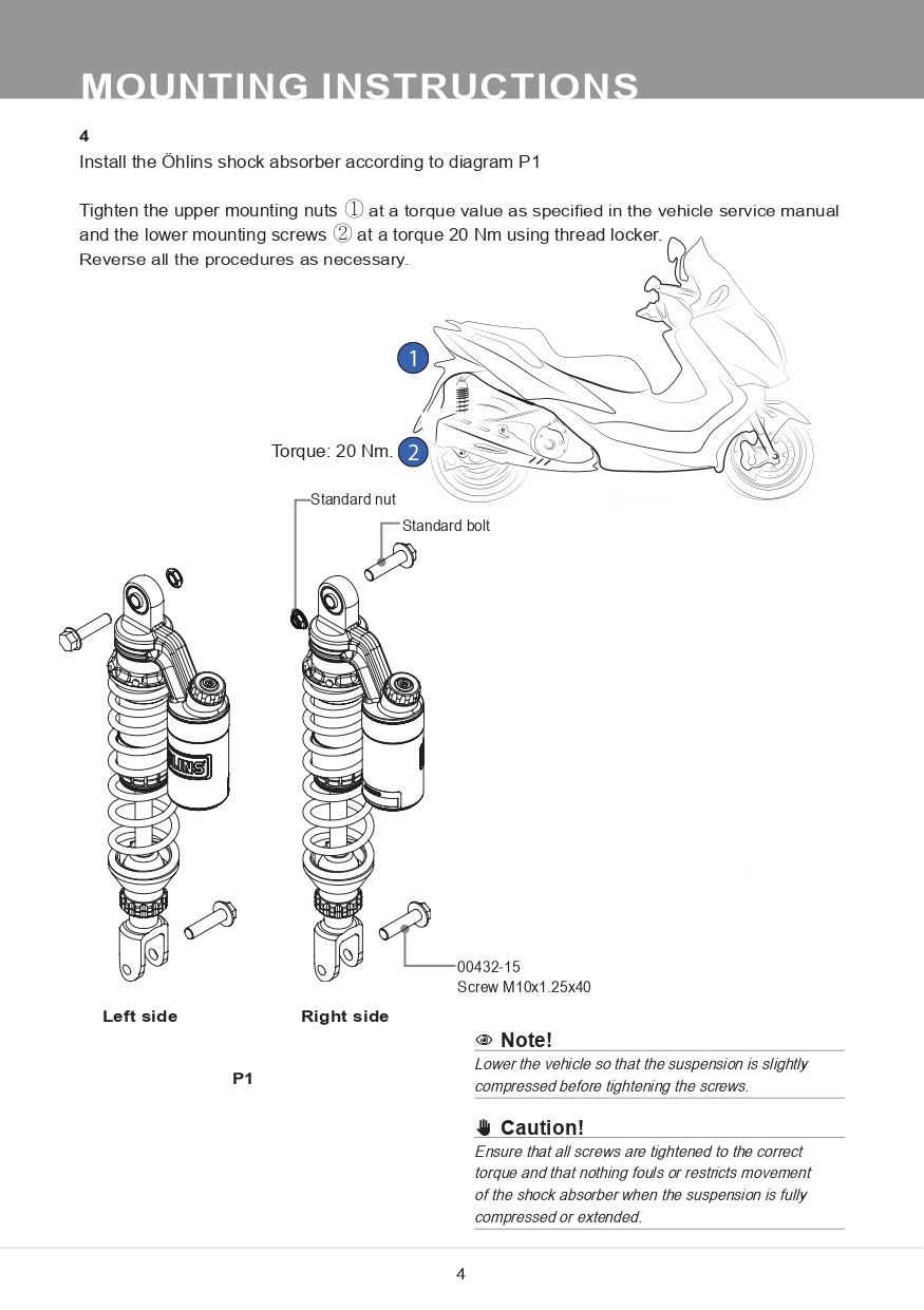 โช๊คหลังแต่ง Ohlins ZO433 For Zontes 350E ปี 2024