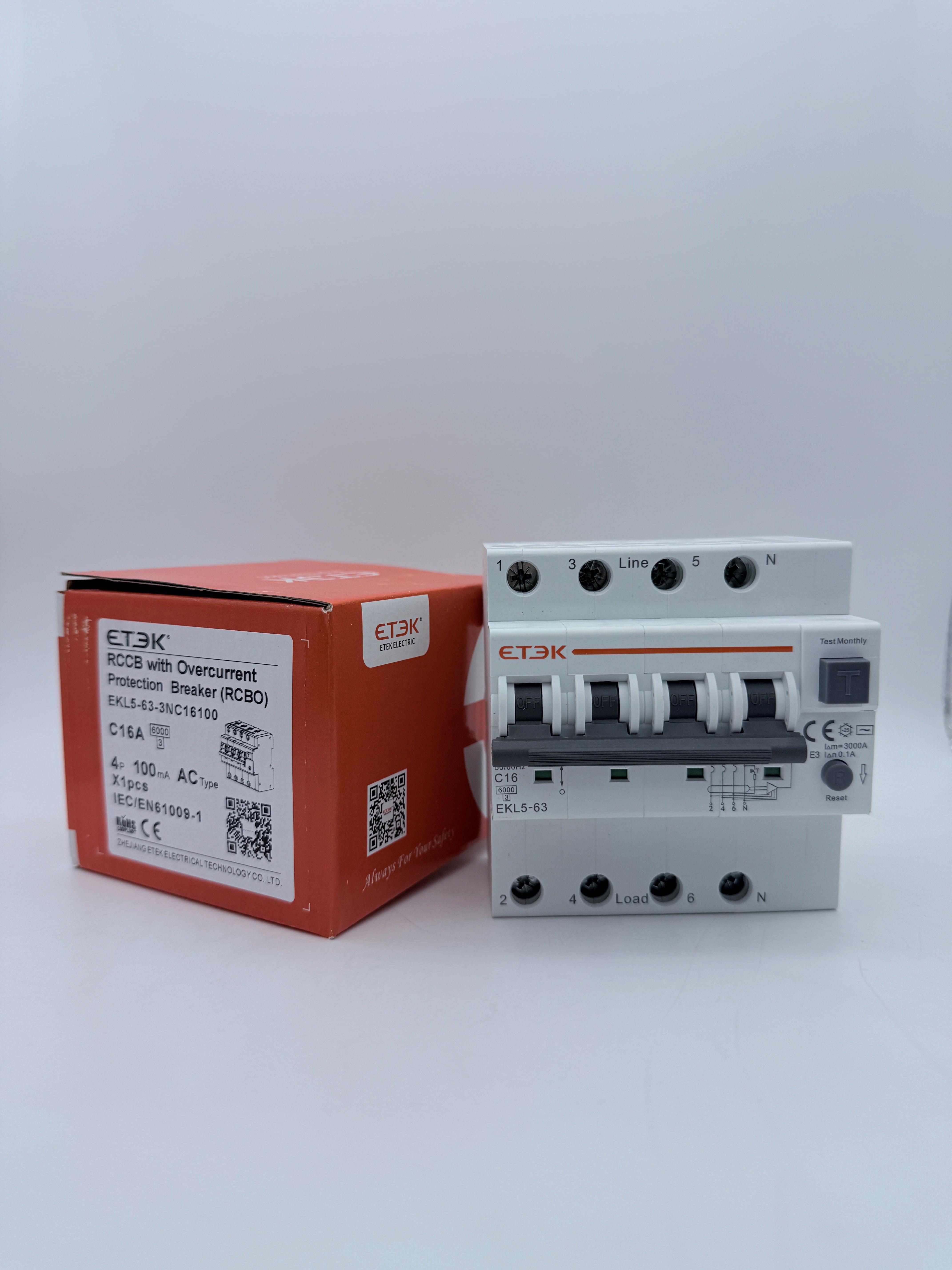 RCBO เบรกเกอร์กันดูด รุ่น EKL-63 2P/4P 6kA ( 30mA / 100mA ) ป้องกันไฟรั่ว ไฟเกิน และป้องกันไฟลัดวงจร