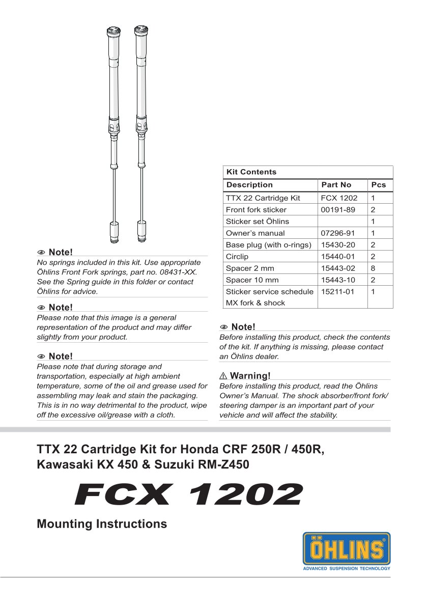 สปริงโช้คหน้า Ohlins FCX1202 For Honda CRF 450R 2017-2024