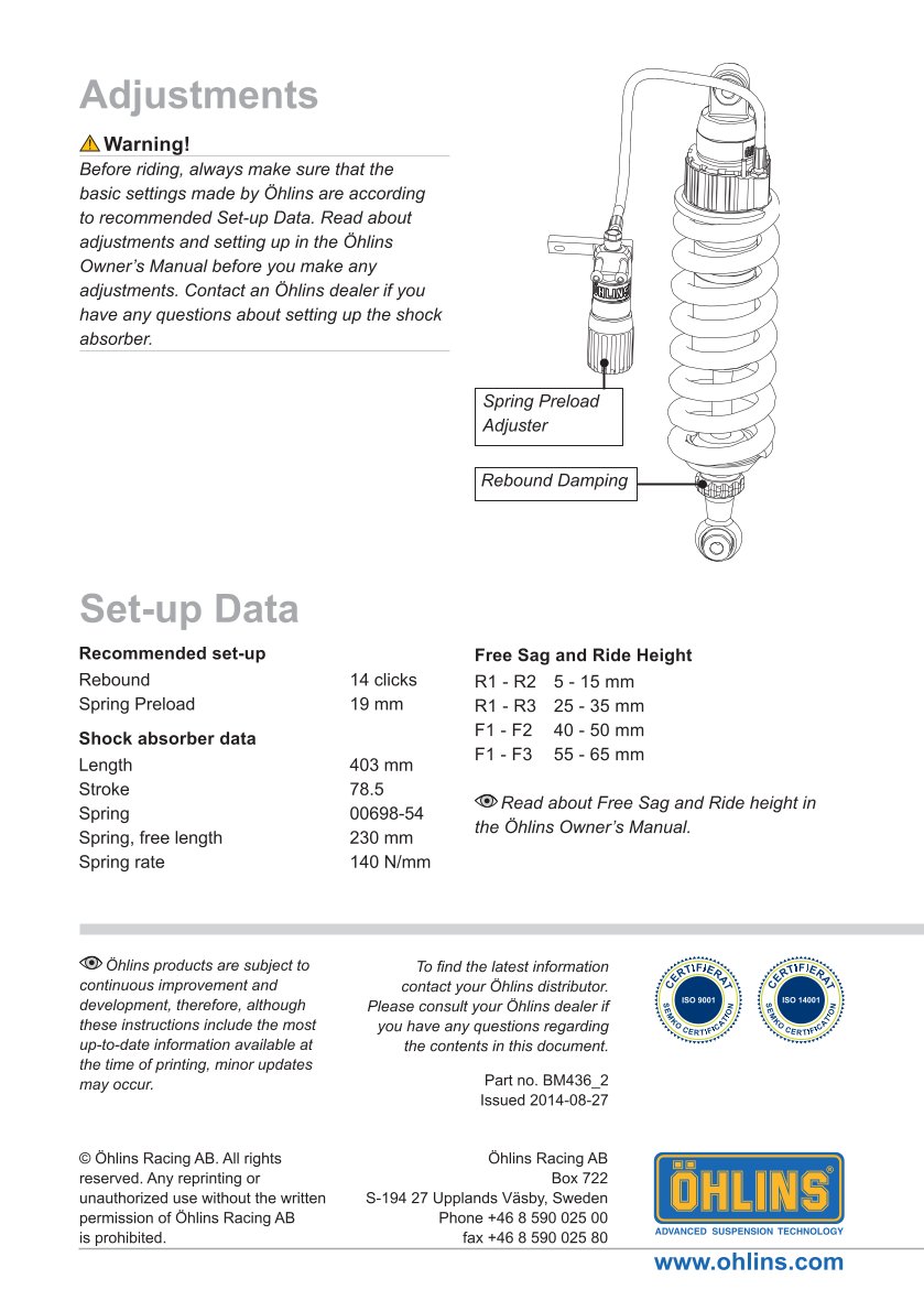 โช๊คหลังแต่ง Ohlins BM436 For BMW R 1200 GS ปี 2004-2012
