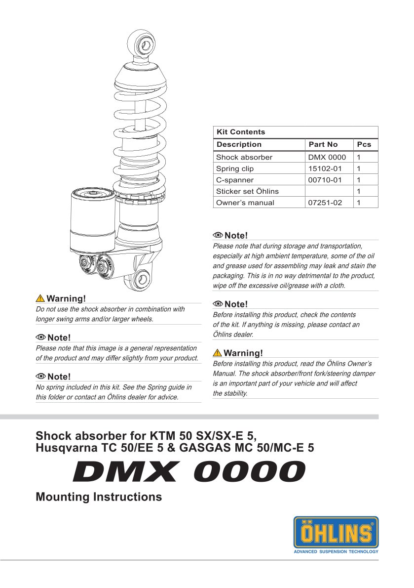 โช๊คหลังแต่ง Ohlins DMX0000 For KTM SX-E 5 ปี 2020-2023