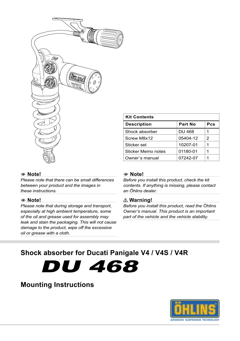โช๊คหลังแต่ง Ohlins DU468 For Ducati Panigale V4 ปี 2018-2023