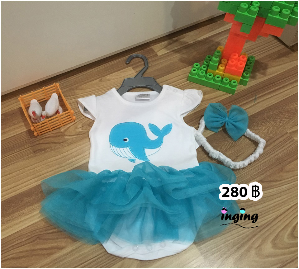 BS003_[Size-9-12-ชุดบอดี้สูทแฟนซีสีฟ้าลายปลาวาฬ]_แถมคาดผม