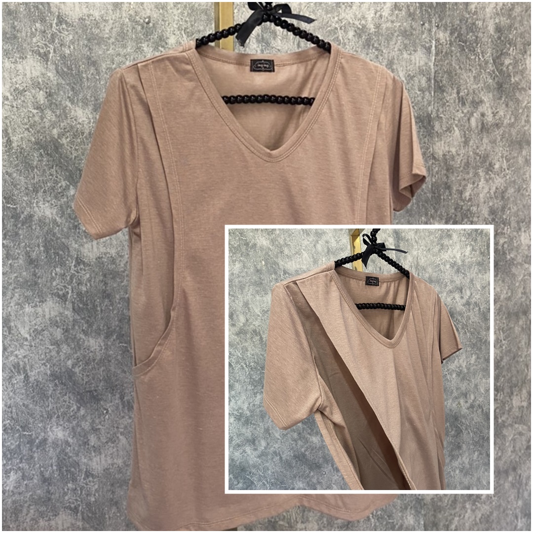 TS03_[Size-XXL-สีน้ำตาลท๊อป]_เสื้อยืดให้นม-แบบแหวกข้างคอวีโค้ง