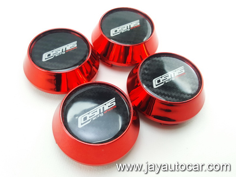 ฝาล้อรถยนต์ แม็กแต่ง ฝาล้อแม็ก ขนาด 63.5 มิล โลโก้ COSMIS RACING WHEELS สีแดง 1ชุด 4ชิ้น 63.5mm.