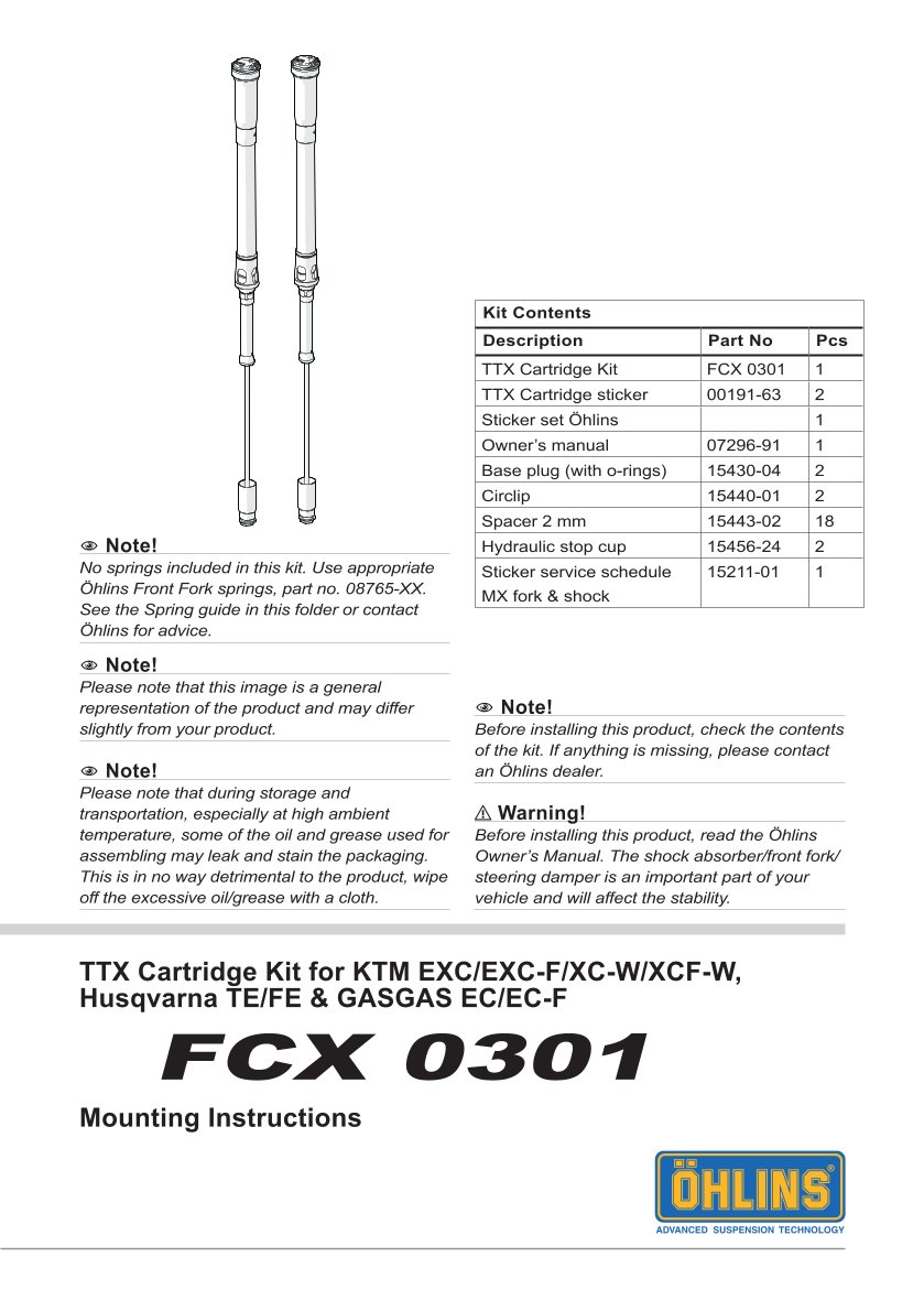 สปริงโช้คหน้า Ohlins FCX0301 For Gas Gas EC 250F 2021-2022