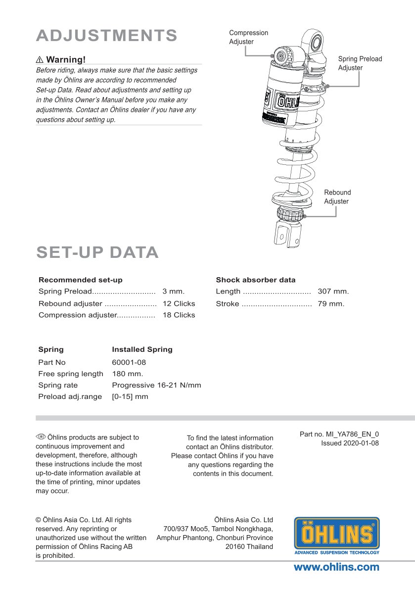โช๊คหลังแต่ง Ohlins YA786 For Yamaha Aerox/NVX 155 ปี 2017-2020