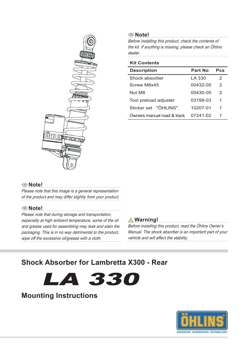 โช๊คหลังแต่ง Ohlins LA330 For Lambretta X-300 ปี 2023