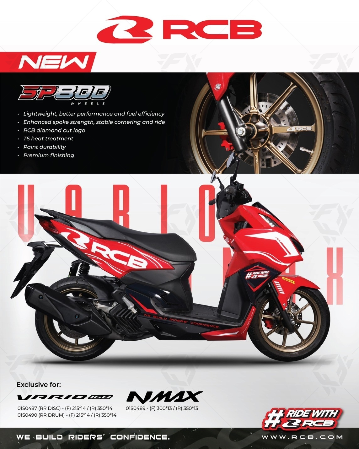 ล้อ RCB : SP800 Wheels For Honda Vario 160 & YAMAHA NMAX ( มี 3 สี)