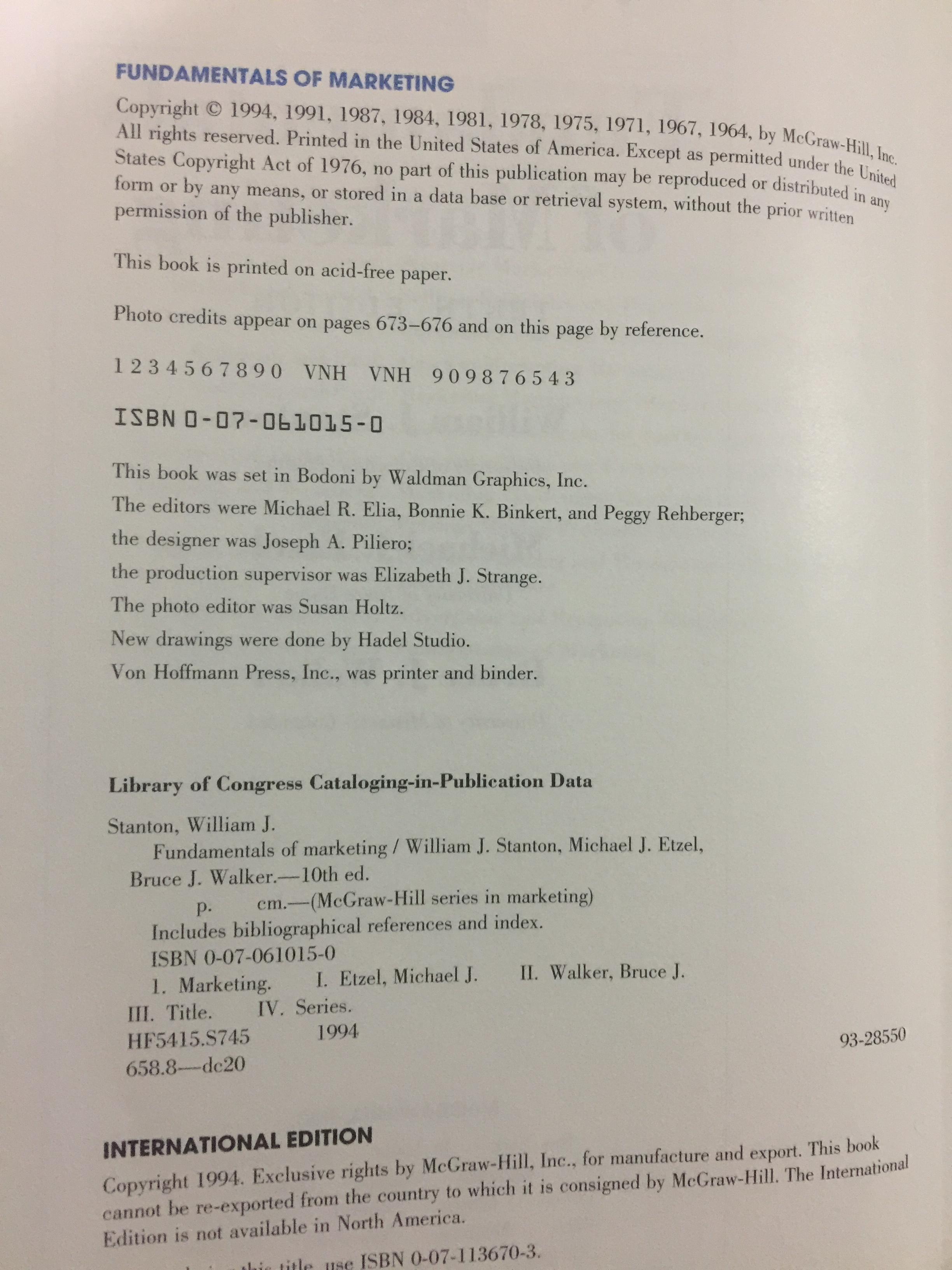 FUNDAMENTAL OF MARKETING. ผู้เขียน William J. Stanton และคณะ 0 กก.