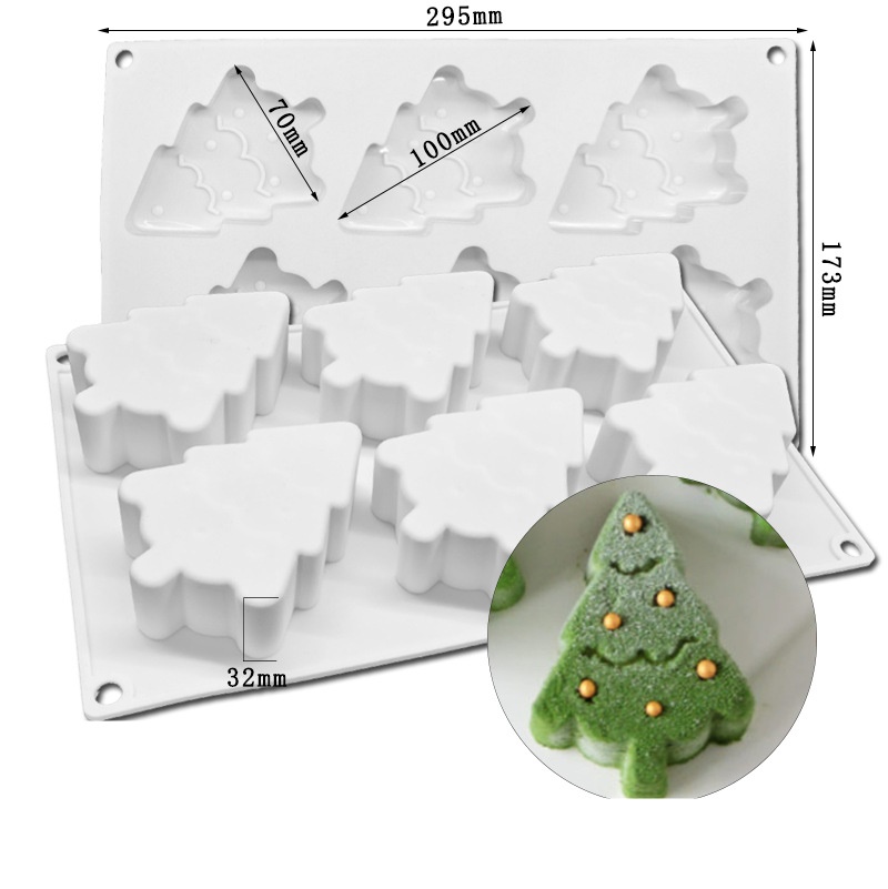 แม่พิมพ์ซิลิโคนต้นคริสต์มาส 6 แม่พิมพ์ช็อกโกแลตมูส