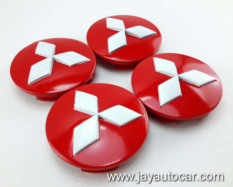 ฝาล้อรถยนต์ ฝาล้อแม็กซ์ ฝาล้อแต่ง MITSUBISHI สำหรับ ล้อแม็ก เดิม แท้ พื้นแดง โลโก้สีขาว 1ชุด 4ชิ้น ไซต์มาตรฐาน