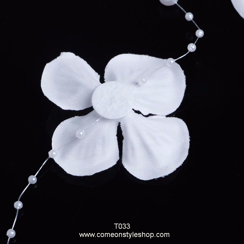 ดอกไม้สีขาวไข่มุกลูกปัดประดับผม เครื่องประดับแต่งงาน ออกงาน White flower Pearls Beads Bridal