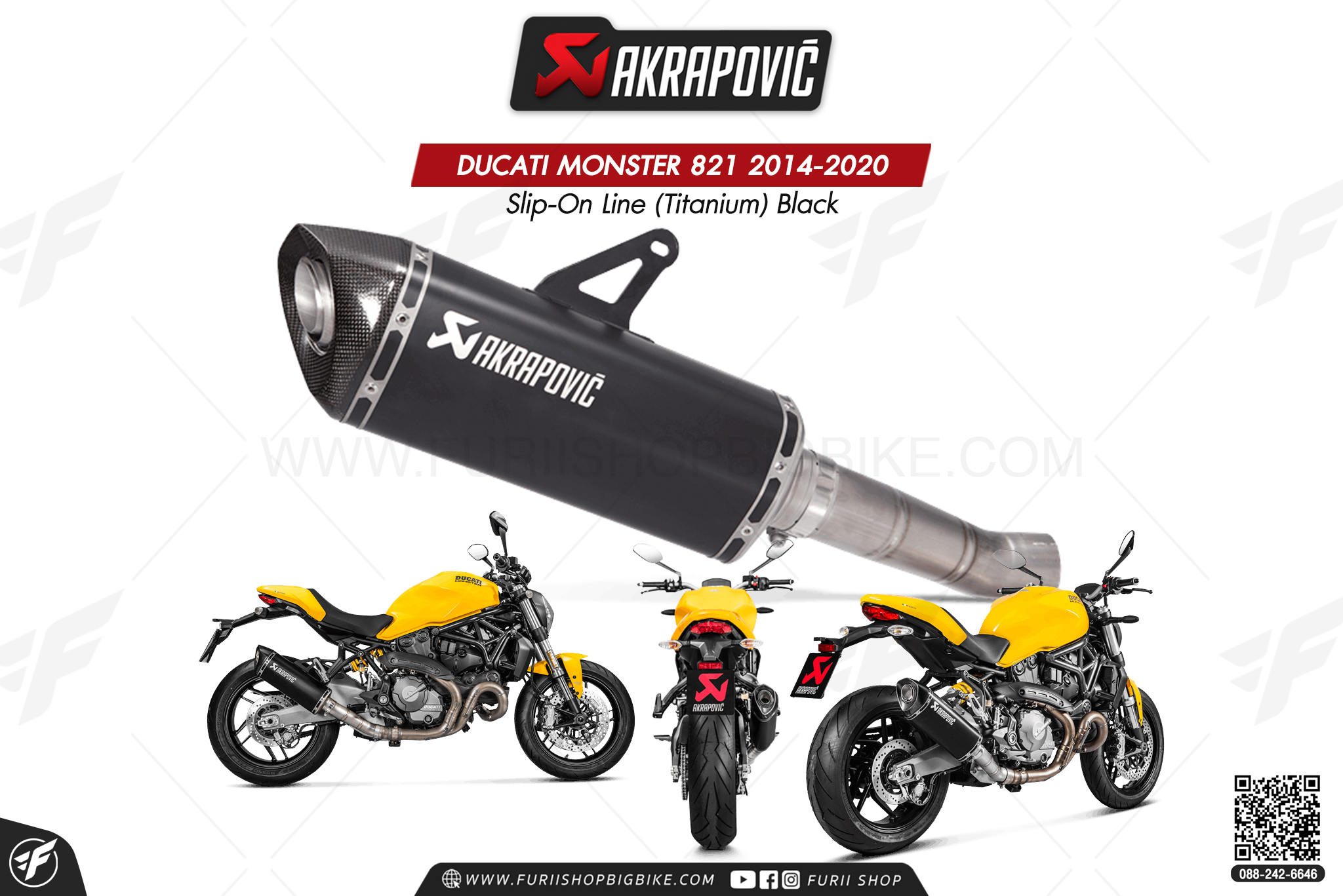 ท่อแต่ง Akrapovic Exhaust Slip-On Line (Titanium) Black DUCATI MONSTER 821 2014-2020