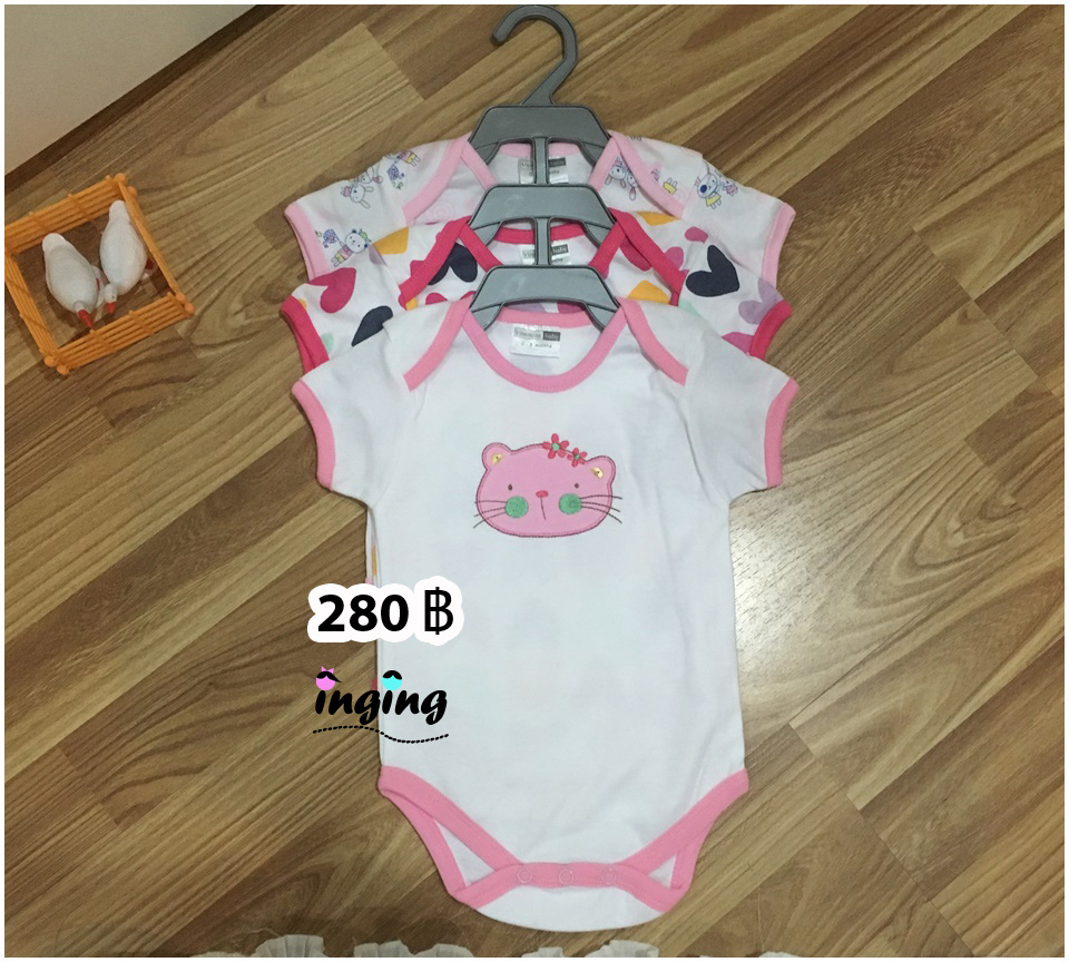 BS001_[Size-3-6-สีชมพูลายแมวเหมียว]_ชุดเซ็ตบอดี้สูท-แพ๊ก3ตัว