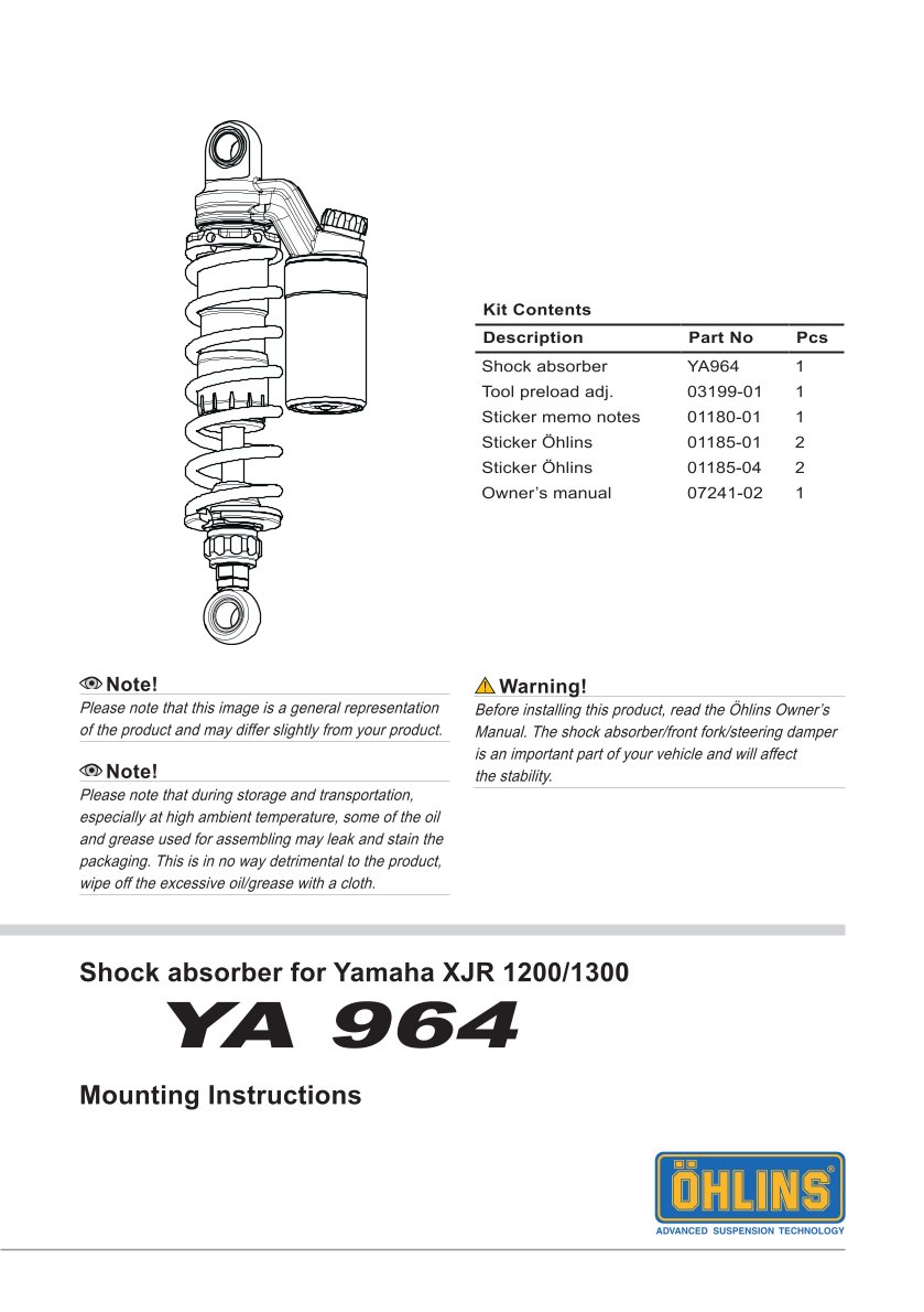 โช๊คหลังแต่ง Ohlins YA964 For Yamaha XJR 1300 ปี 1998-2006