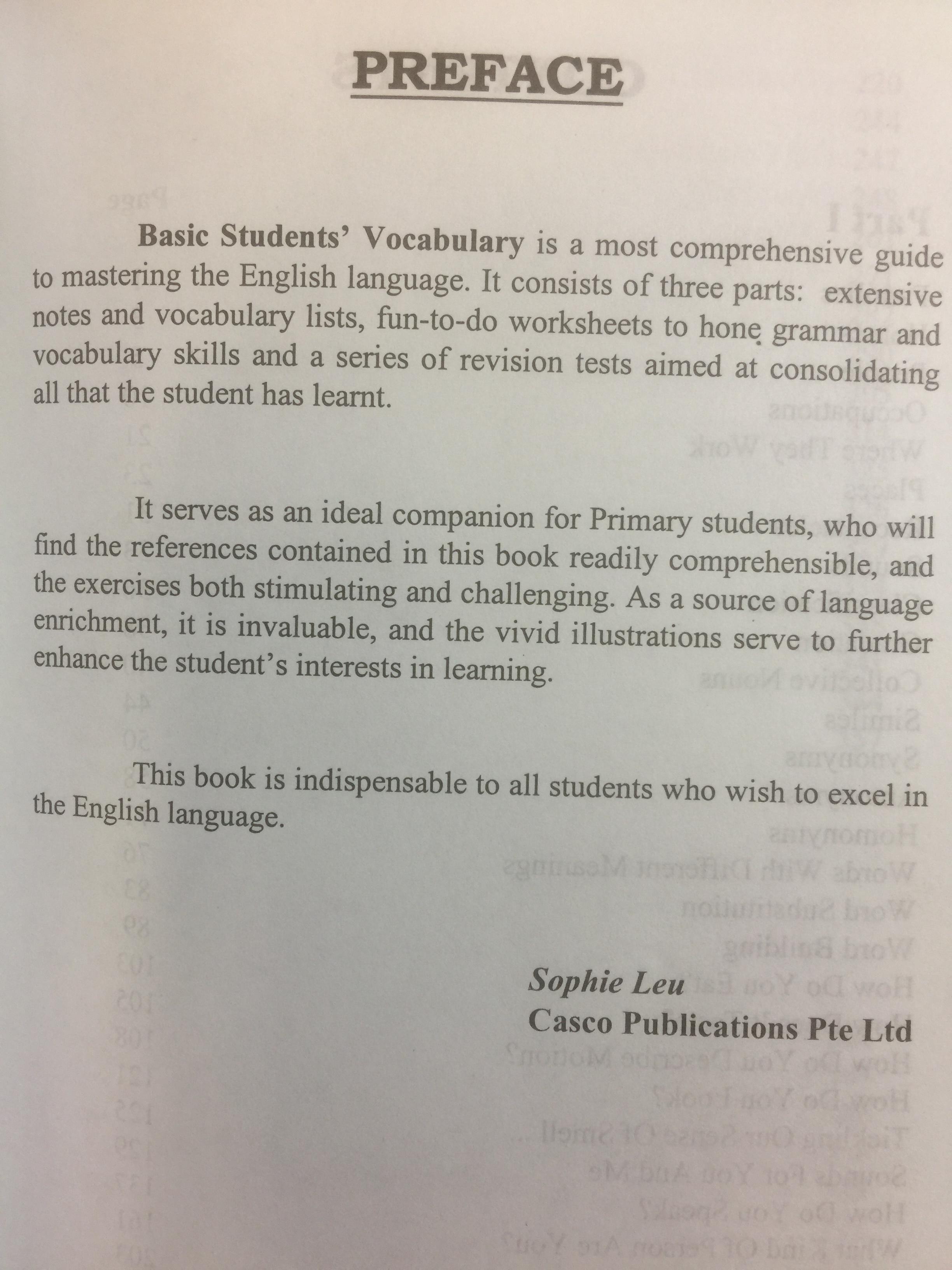 BASIC STUDENTS ‘ VOCABULARY is a most comprehensive guide to mastering the English language BY Sophie Leu . 0 กก.