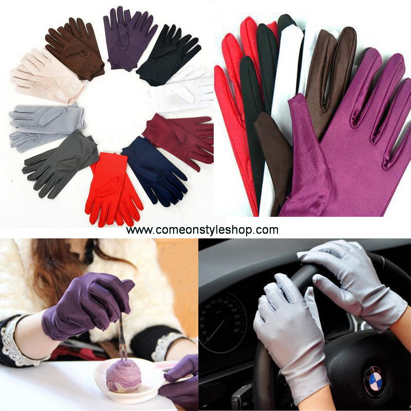 ถุงมือผ้าซาตินแบบสั้น ถุงมือออกงาน การแสดง แต่งงาน คอสเพลย์ Satin Short Gloves