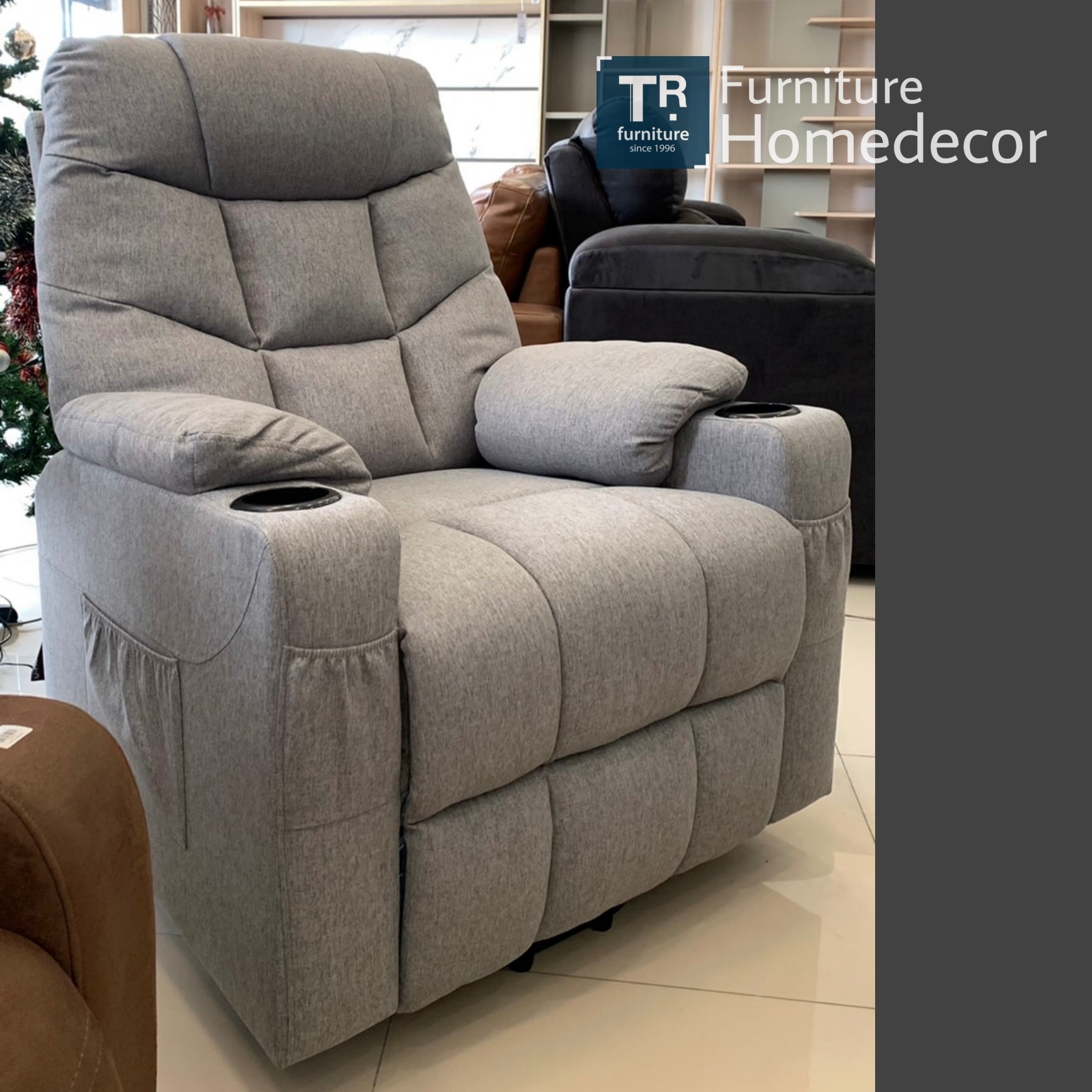 โซฟา Recliner เก้าอี้นวดไฟฟ้าปรับนอน รุ่น Andrea ผ้าสีเทา