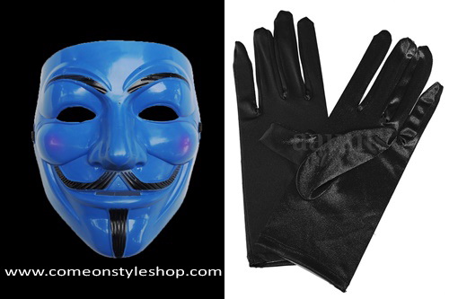 หน้ากาก+ถุงมือ Guy Fawkes จากภาพยนต์เรื่อง V for Vendetta หน้ากากปาร์ตี้